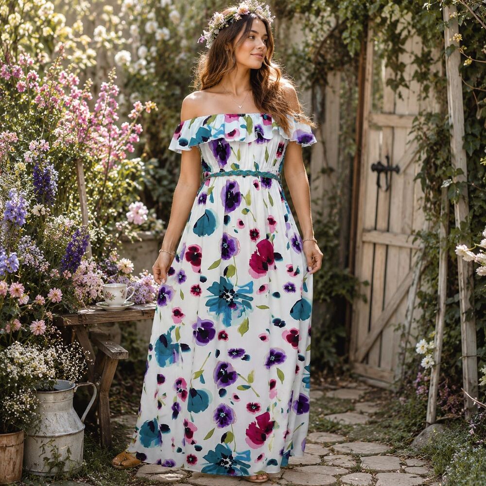 Trixxi Strapless Maxi Dress Size S Blue Floral Boho Festival Fairy Chic Indie
